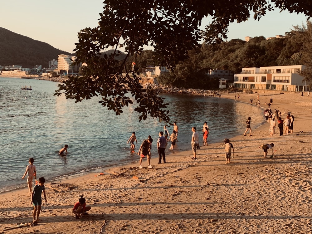 a group of people at a beach