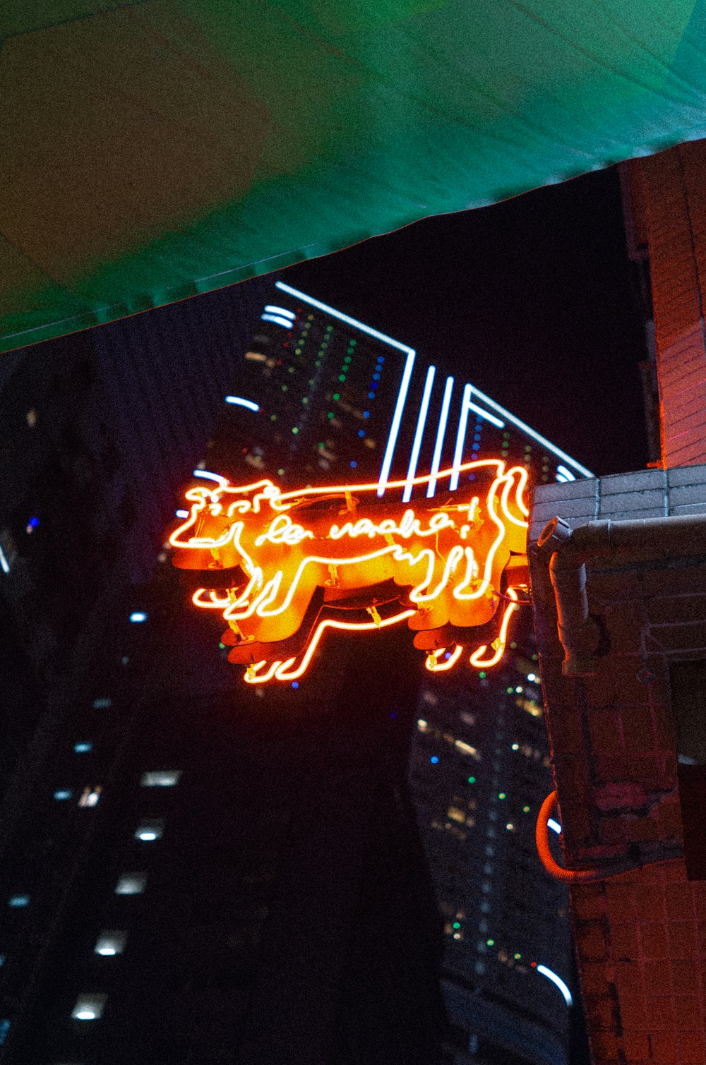 a neon sign on a building