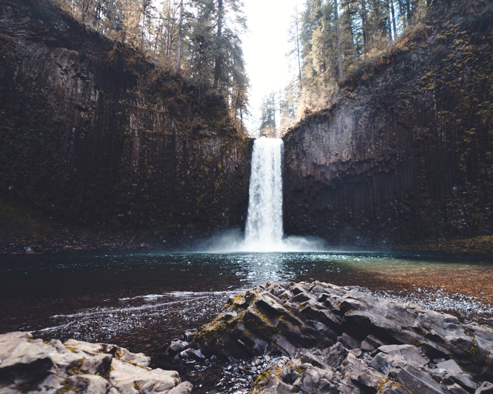 a waterfall in a rocky area