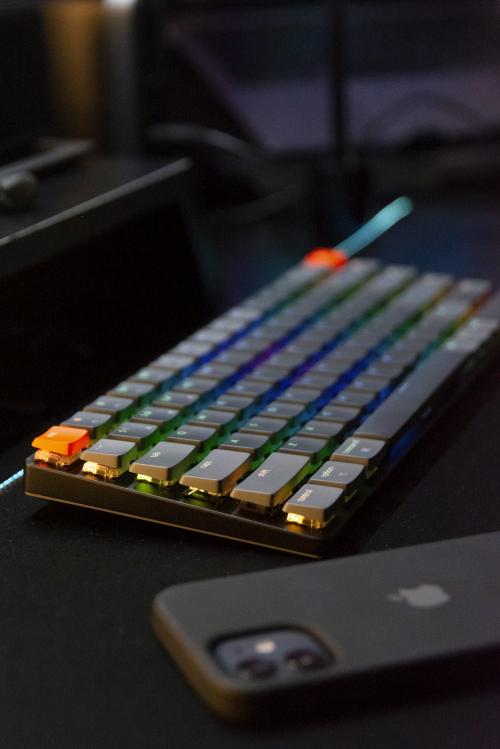 a keyboard on a desk