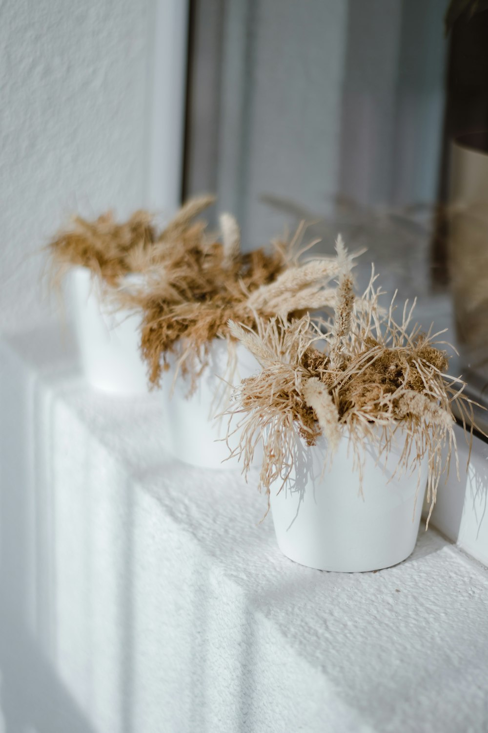 a vase with dried flowers