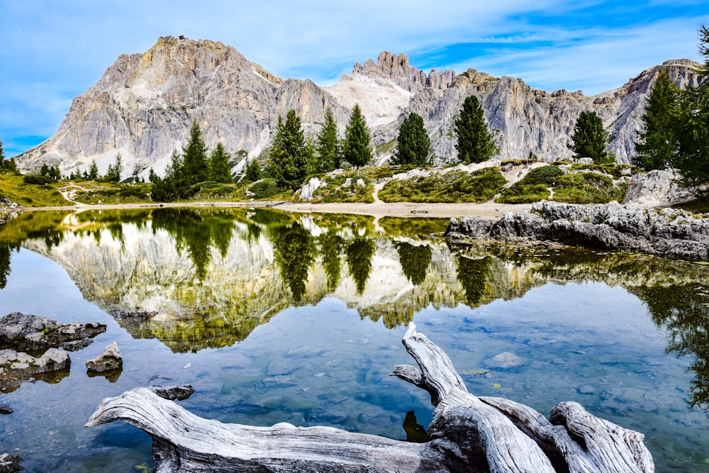 a lake with a mountain in the background