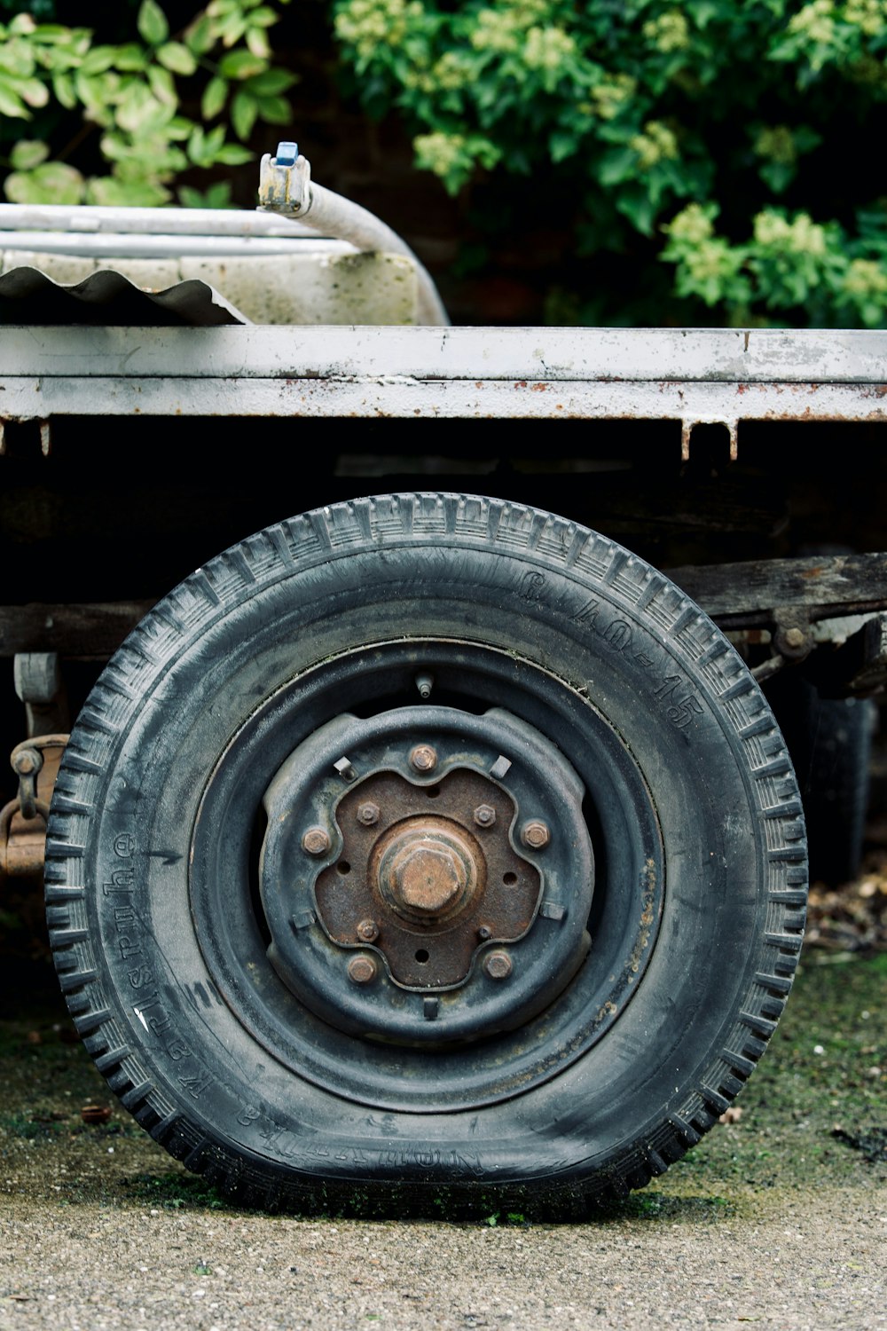 a car tire on a vehicle