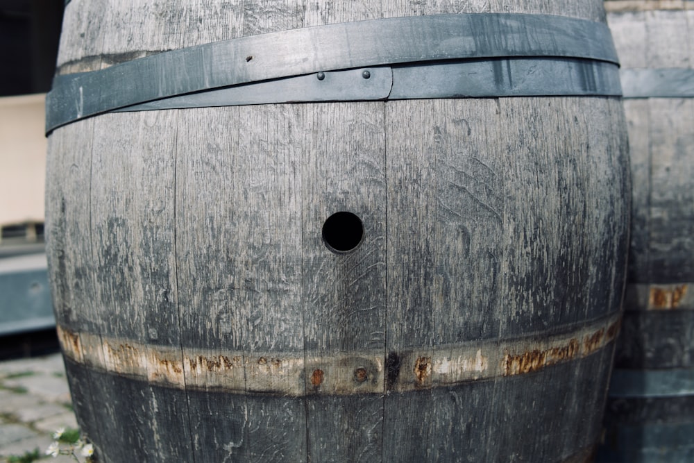 a close up of a metal barrel