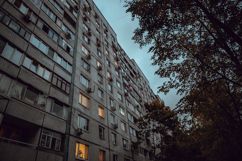 a building with trees in front of it