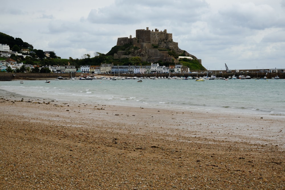a beach with a castle on it