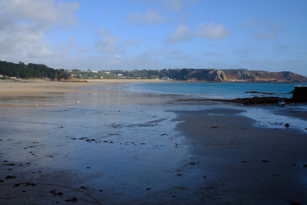 a beach with a body of water