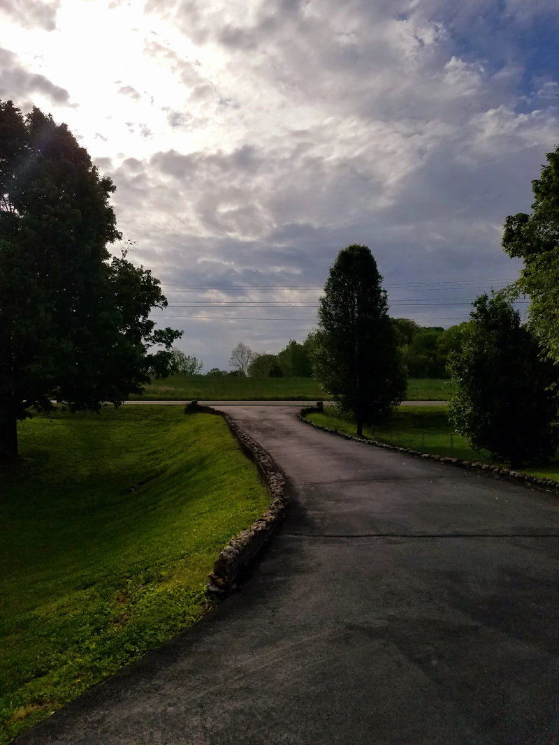 Freshly sealcoated black asphalt driveway