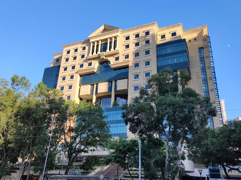 a building with trees in front of it