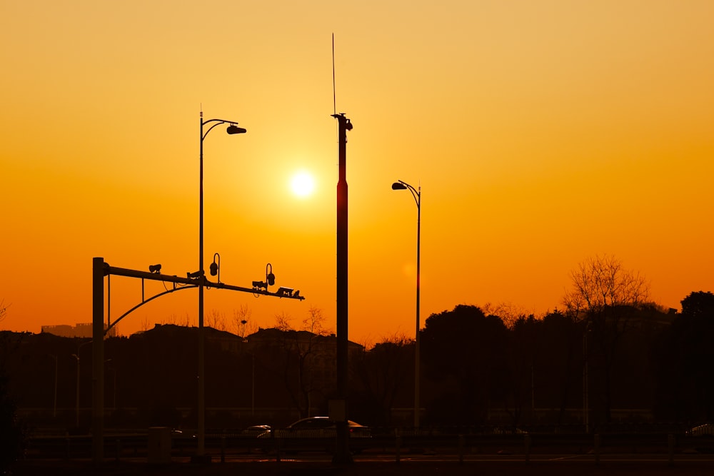 a sunset over a city