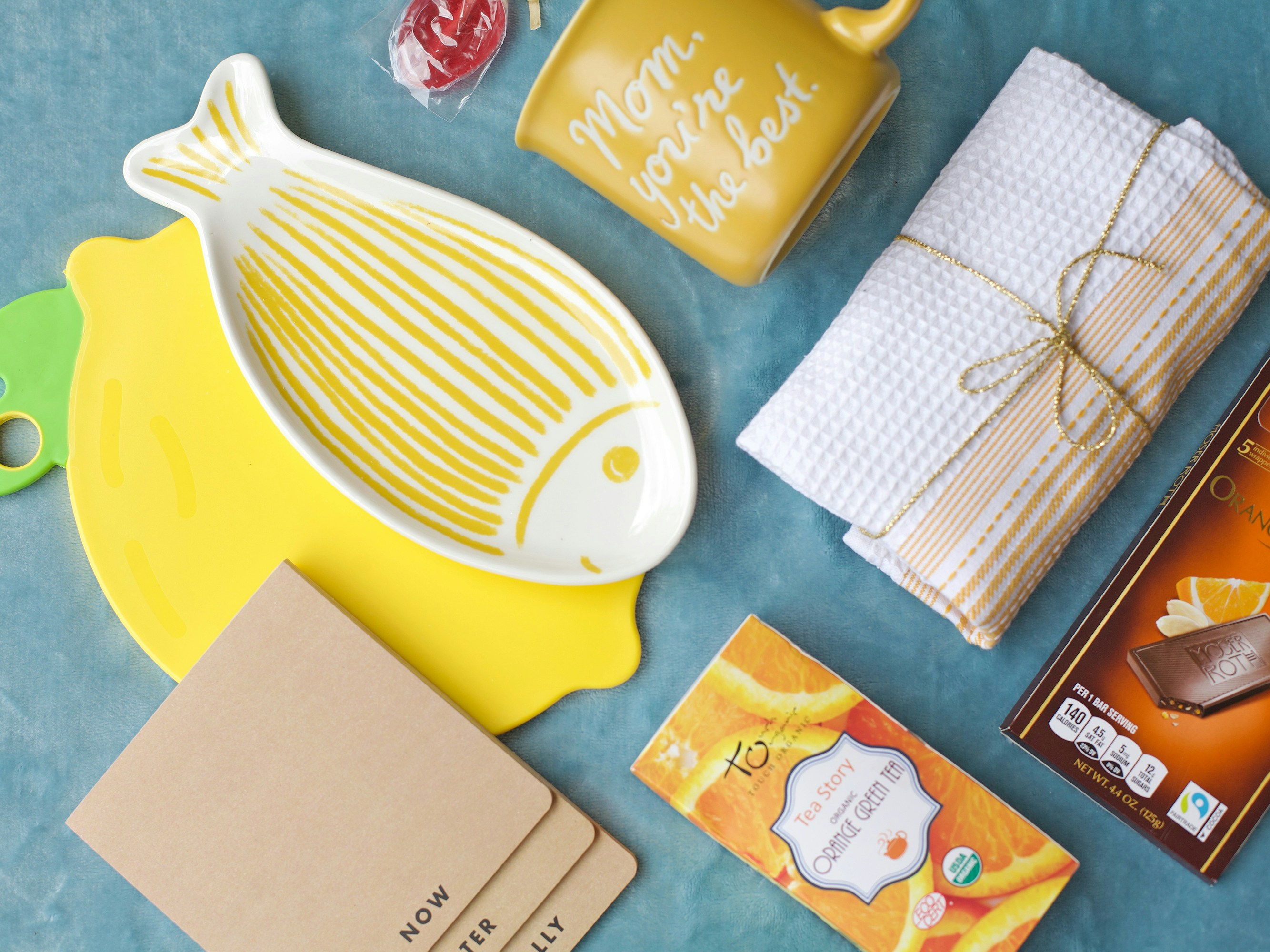 Birthday Basket kitchen gift box for Mother, best Mom Mug, Ceramic Fish Plate Unique Design, Mug for Coffee and Tea Lovers. Mom You're The Best text