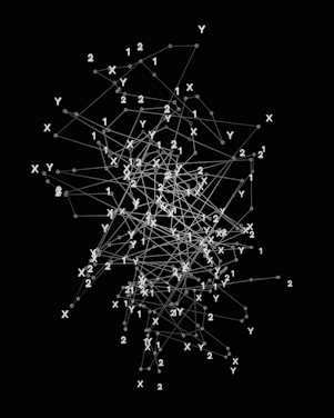 a black and white image of a tree with many small white lights