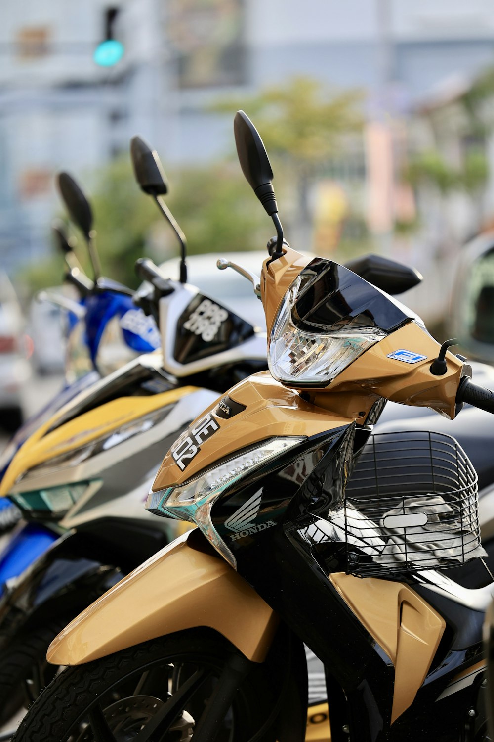 a row of motorcycles