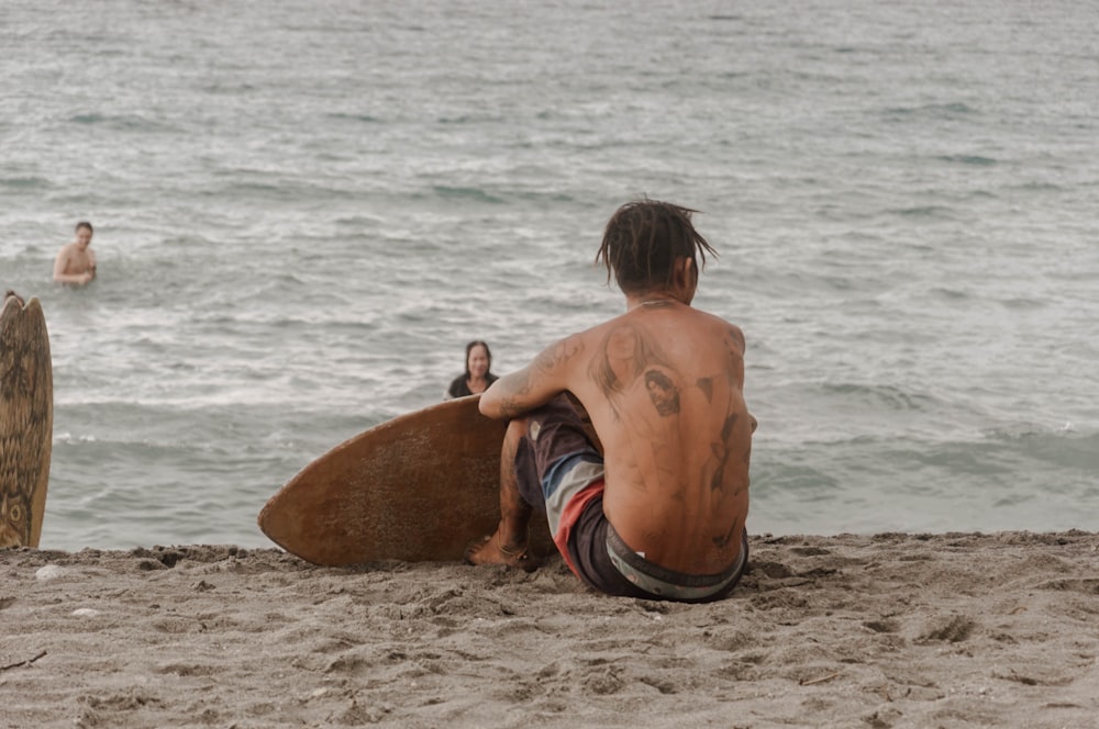 a man sitting on a beach