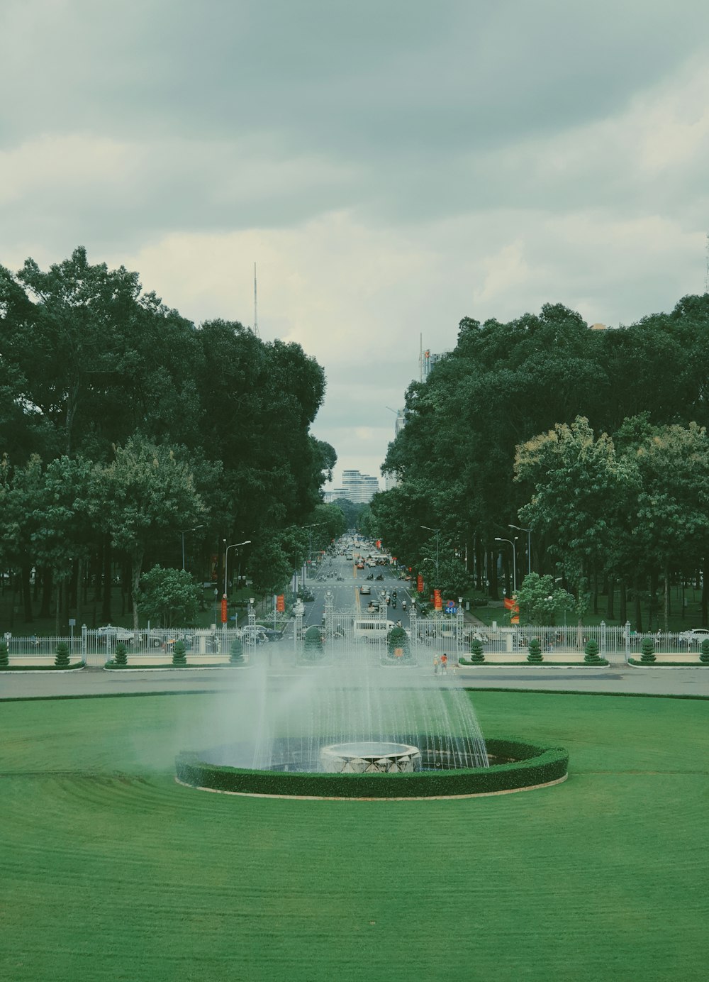 a fountain in a park