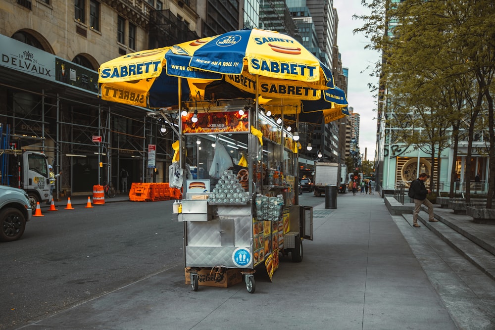 a cart full of food on a street