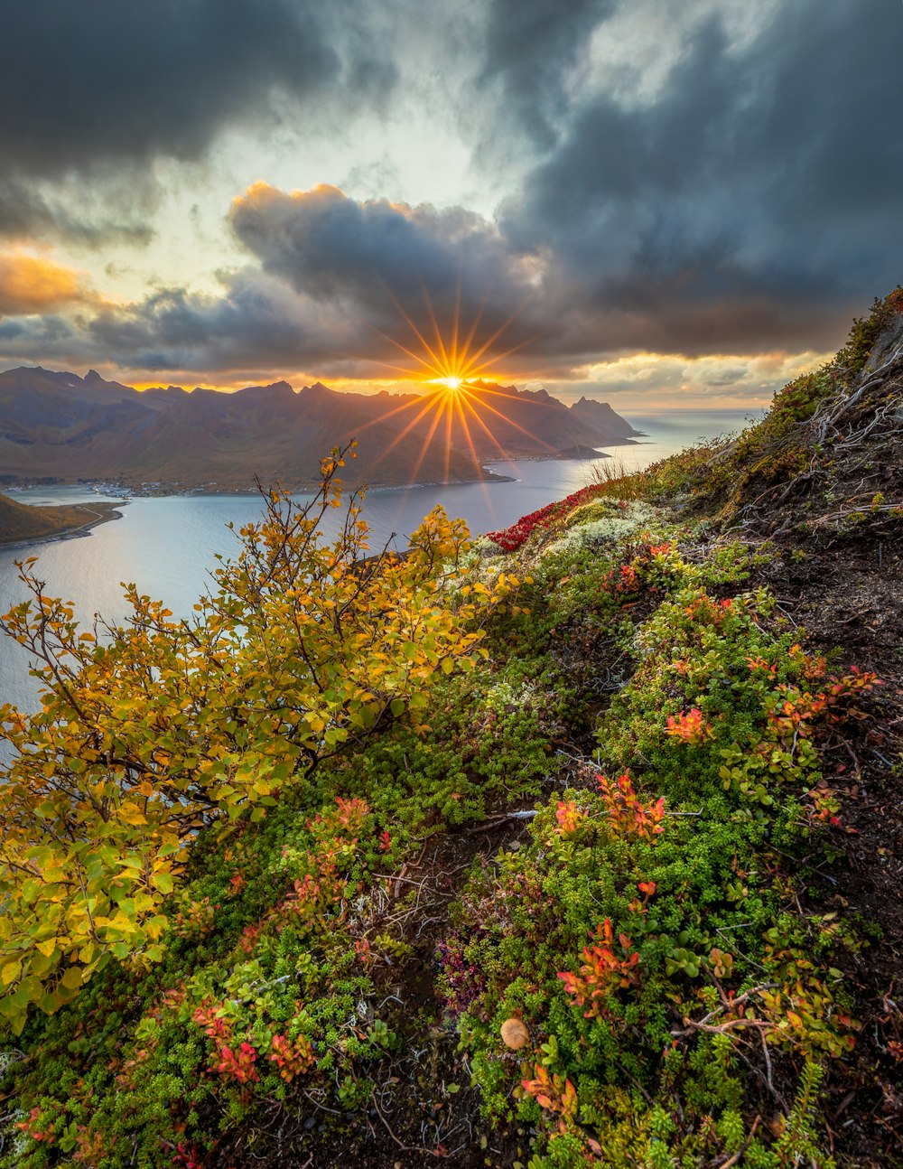 a sunset over a body of water