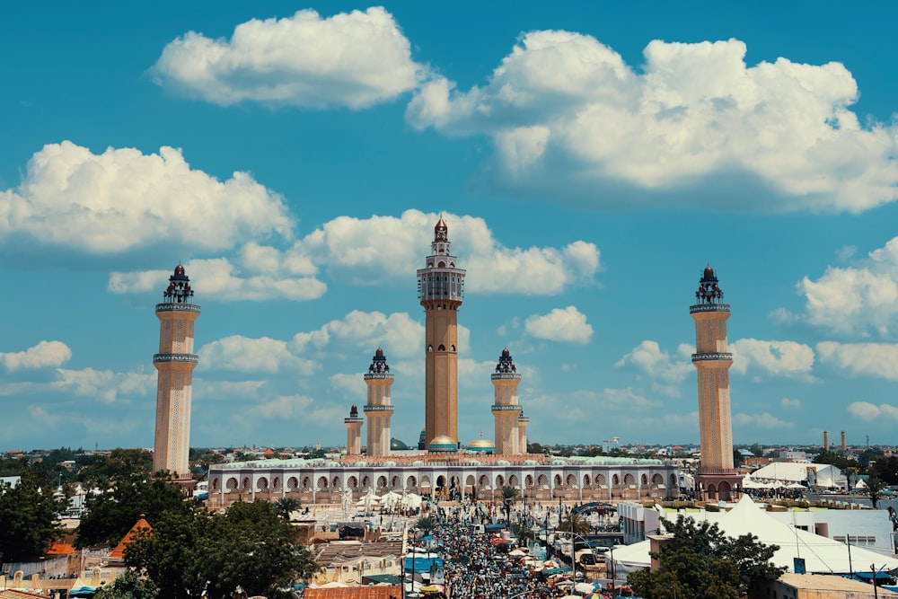 a large building with towers