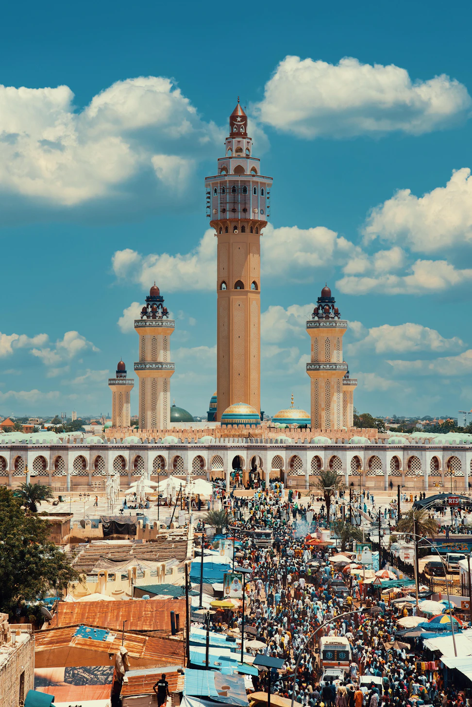 a large building with towers