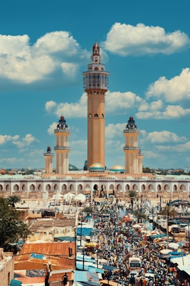 a large building with towers
