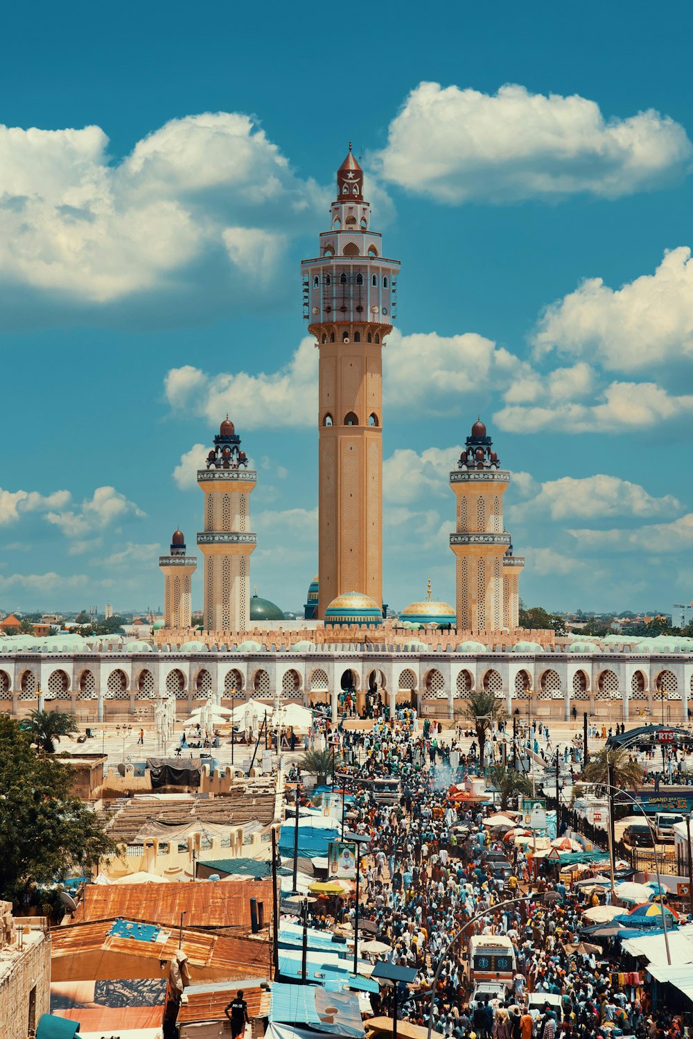 a large building with towers