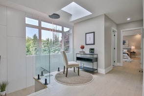 a room with a chair and a table