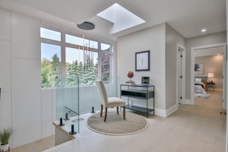 a room with a chair and a table