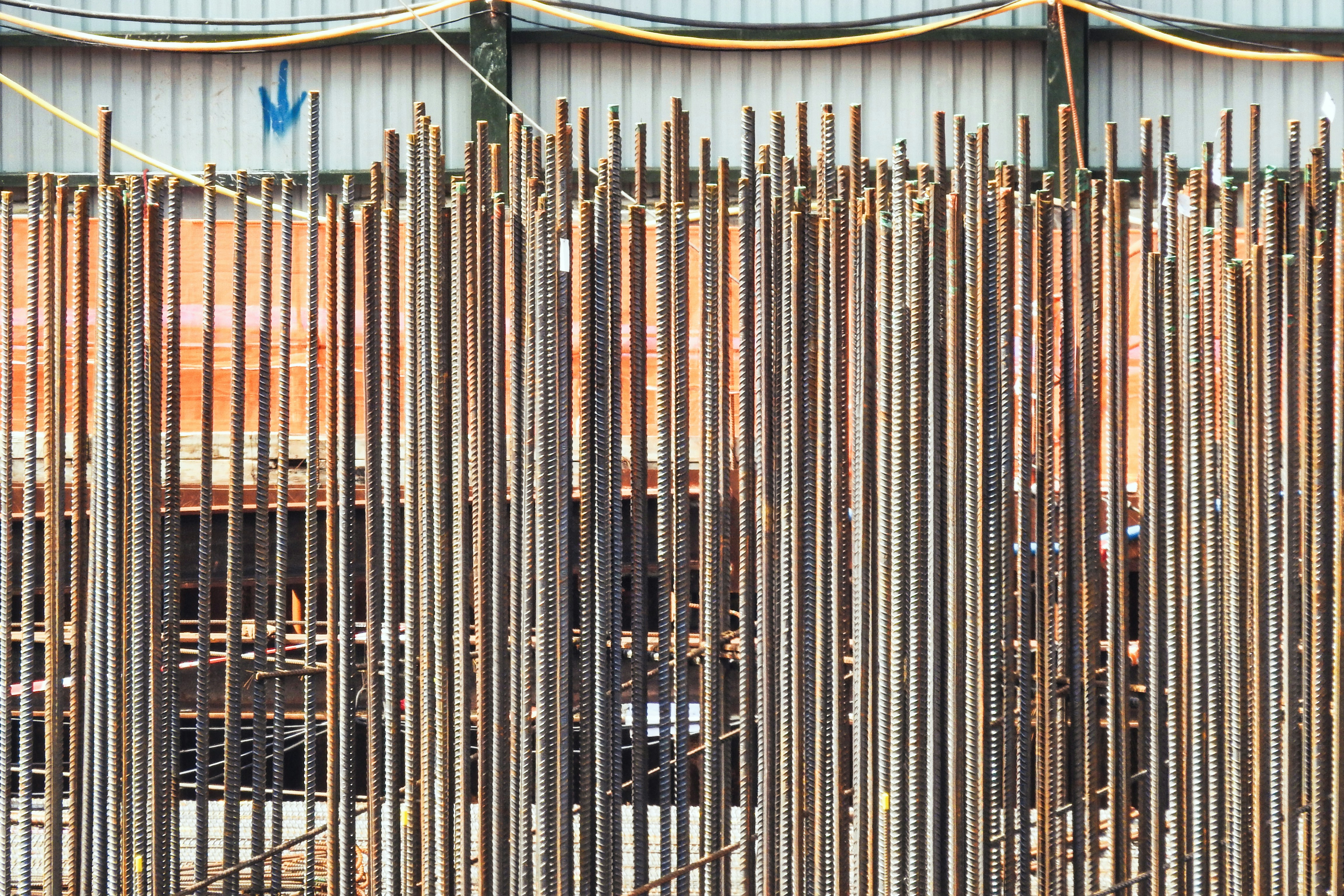 Close-up of reinforcing steel bars