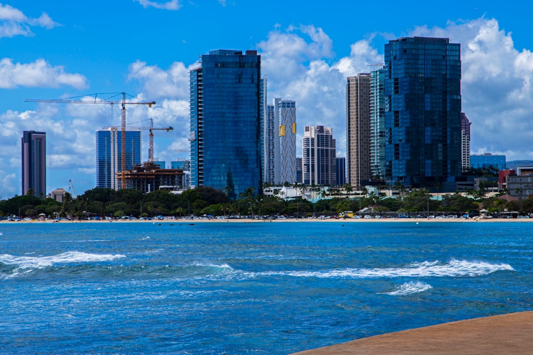 a city skyline with cranes,