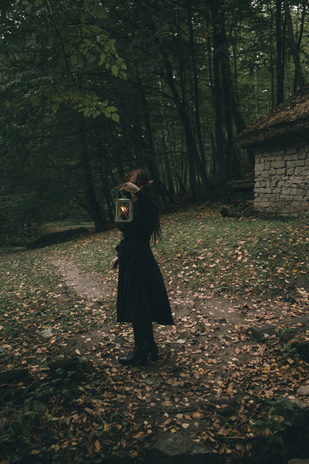 a person walking in a forest