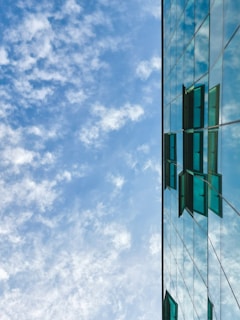a tall glass building