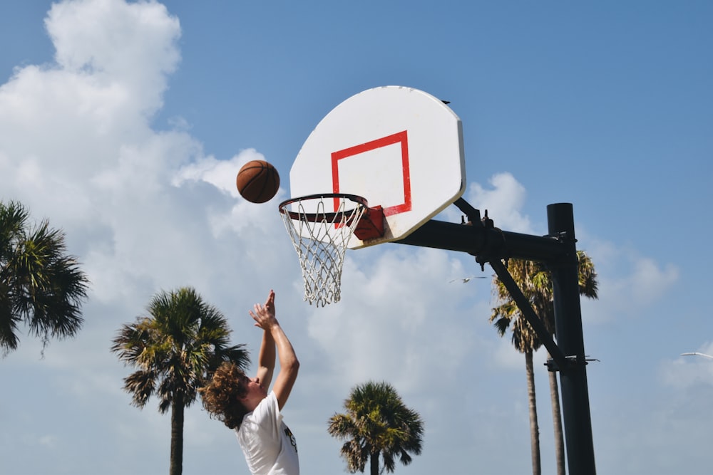 a person shooting a basketball