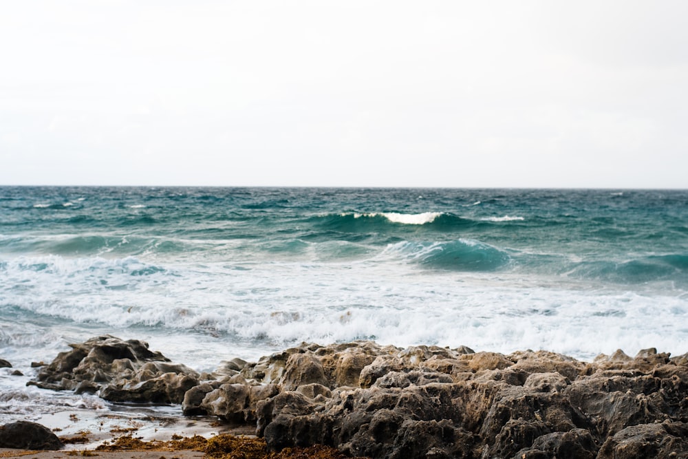 waves crashing on rocks