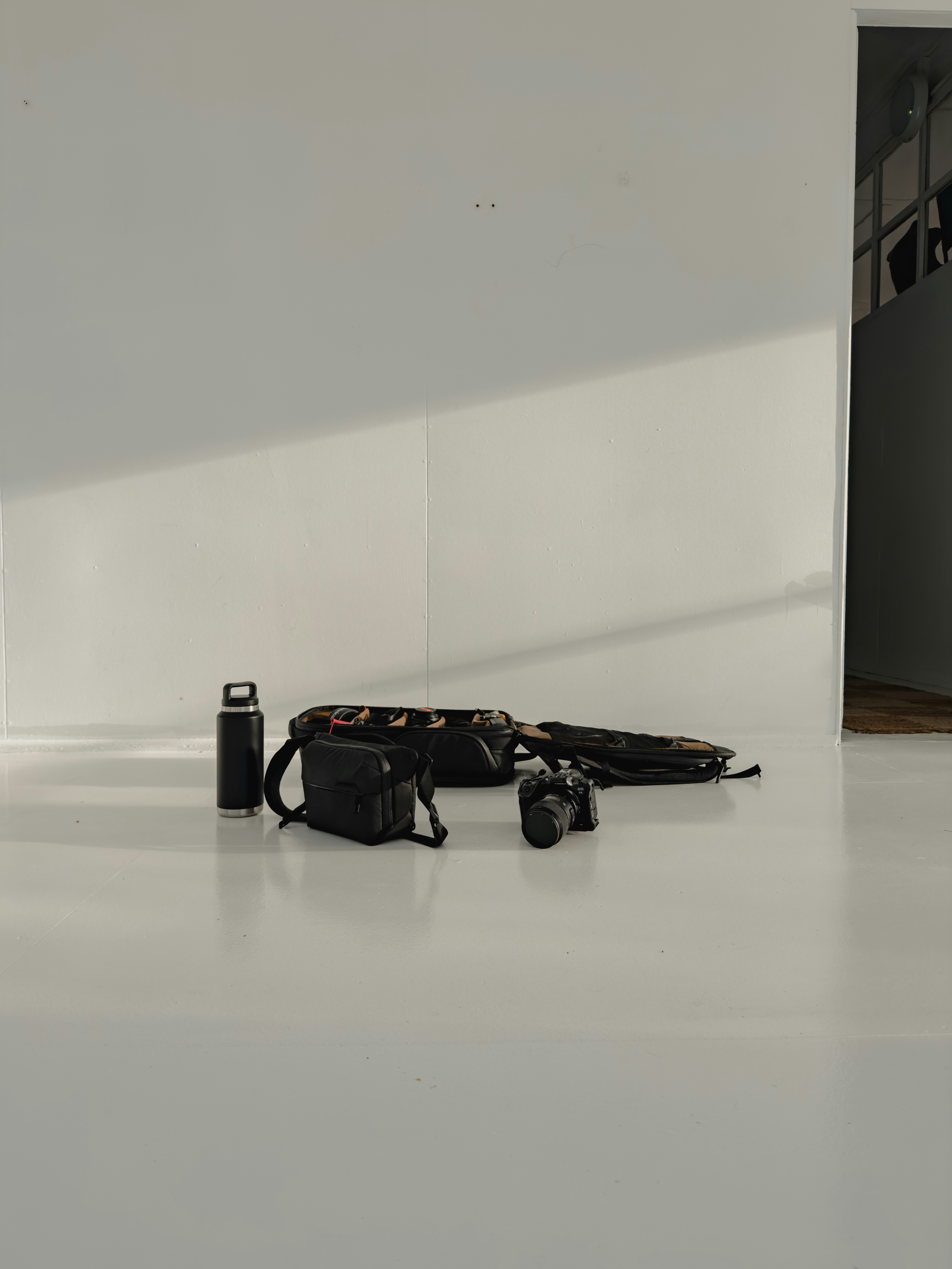 a black and white photo of a black and white luggage