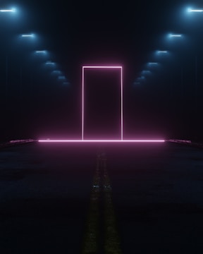Minimalist dark scene with subtle neon accents fading into the void.