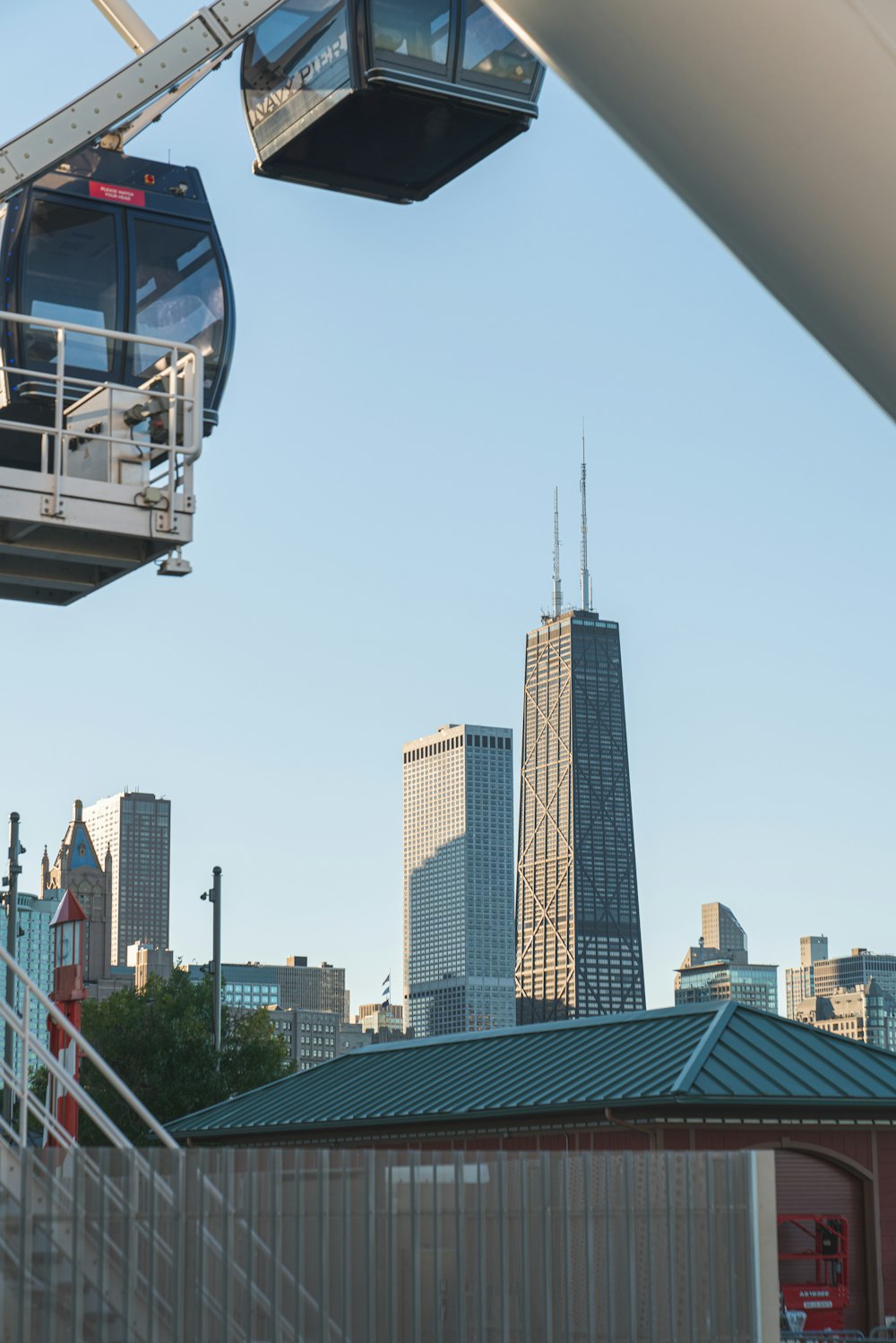 a view of a city from a cable car