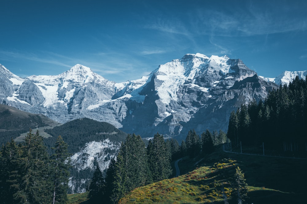 a mountain range with snow