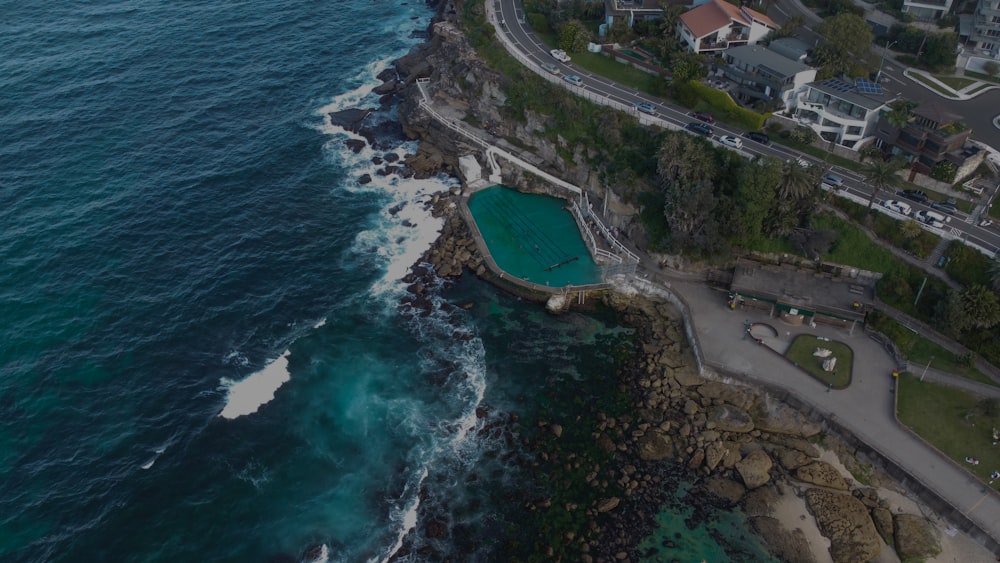 a high angle view of a coastline