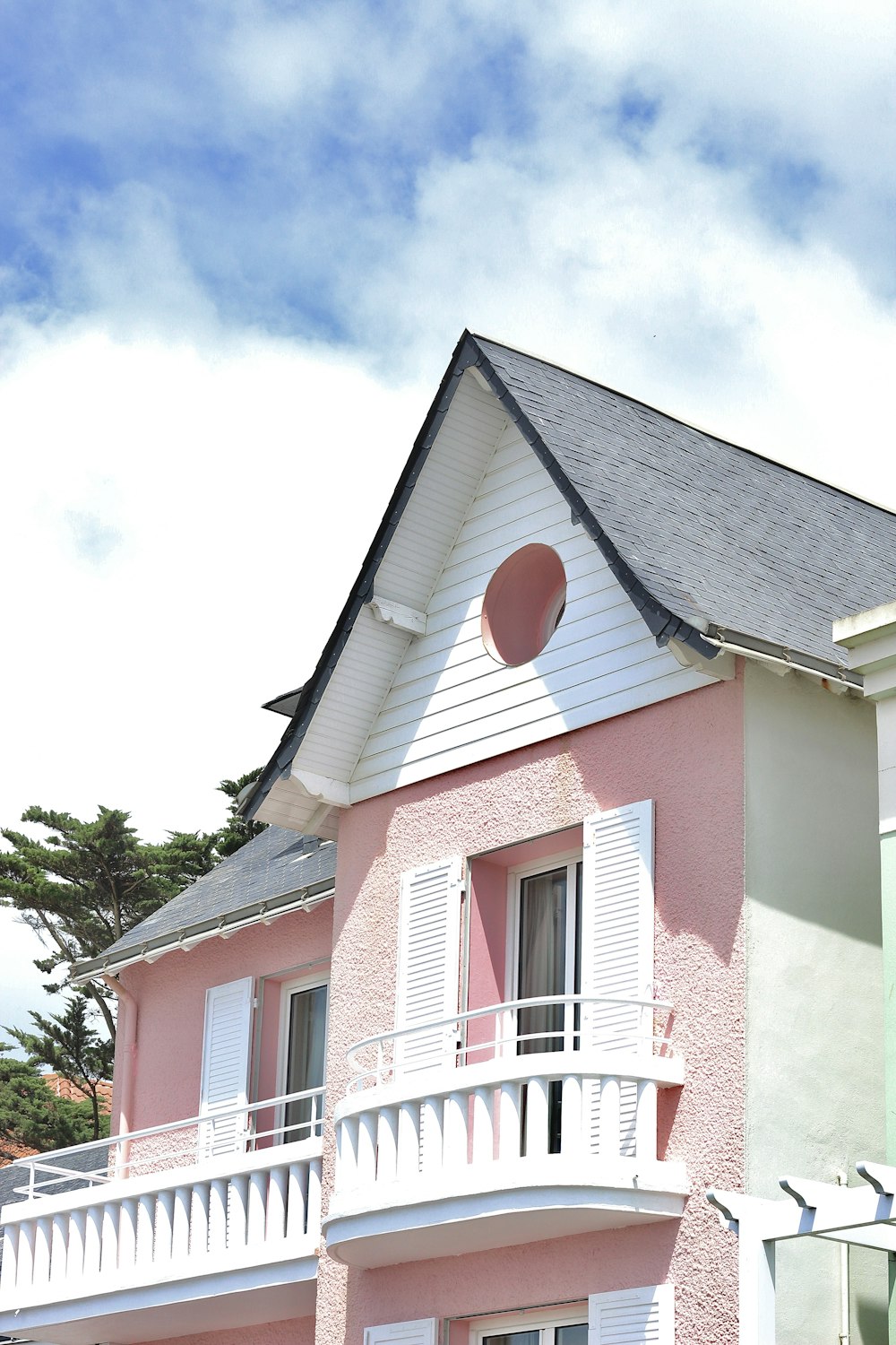 a house with a red and white exterior