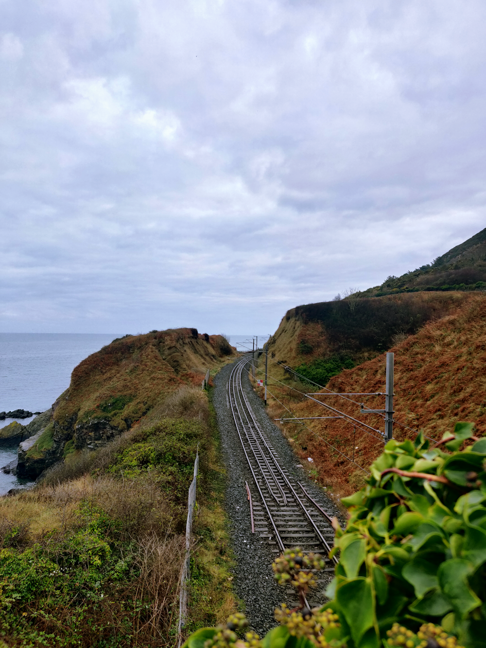 trilhos de trem passando por uma área montanhosa