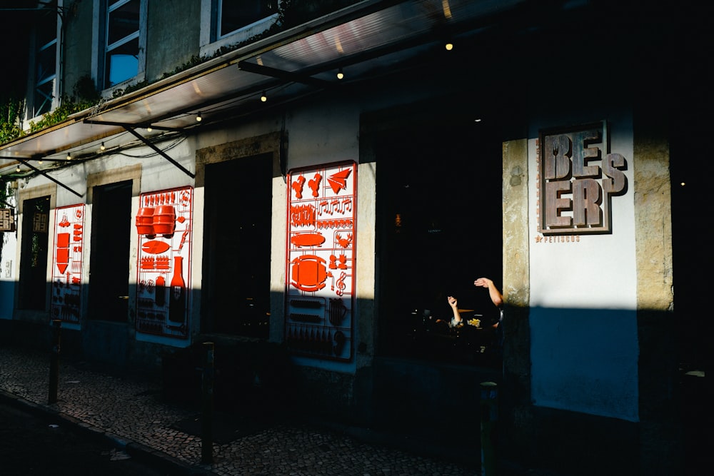 a building with signs on the side