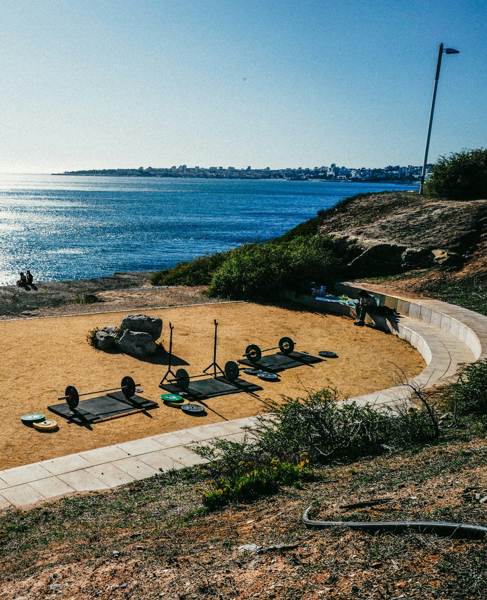 a beach with a body of water