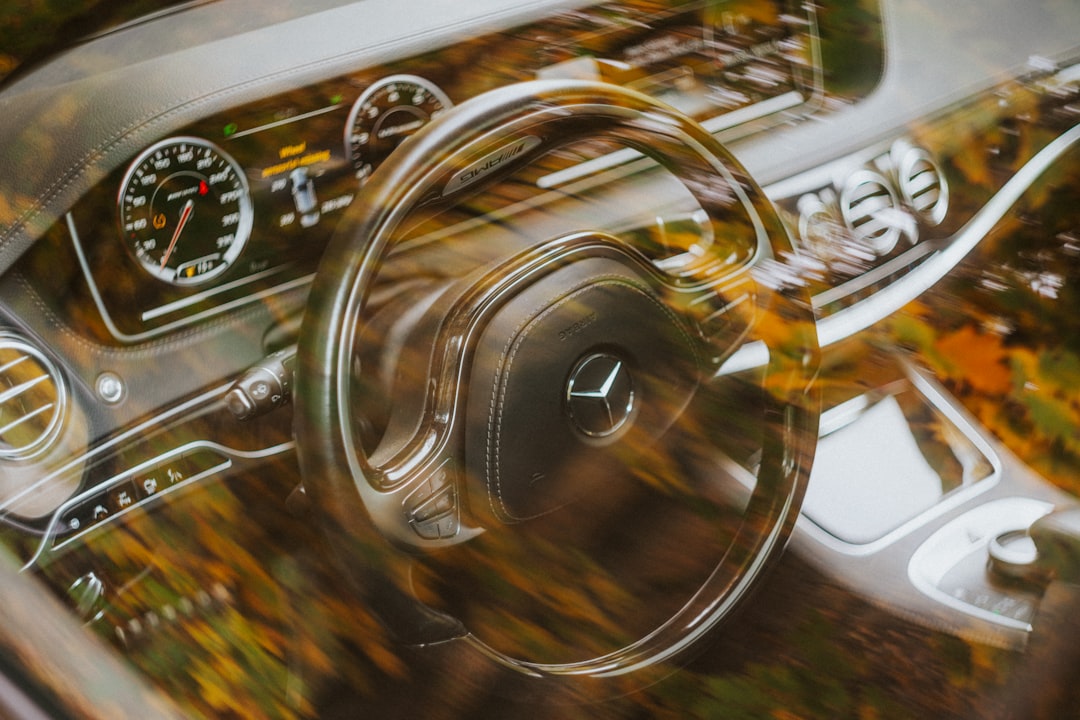 a close-up of a steering wheel,