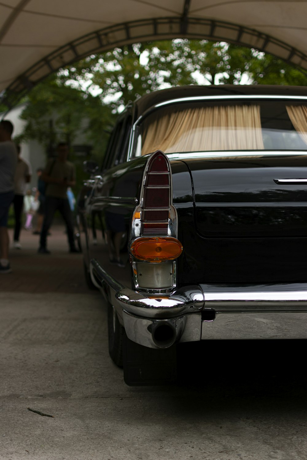 a black car with its front facing the camera