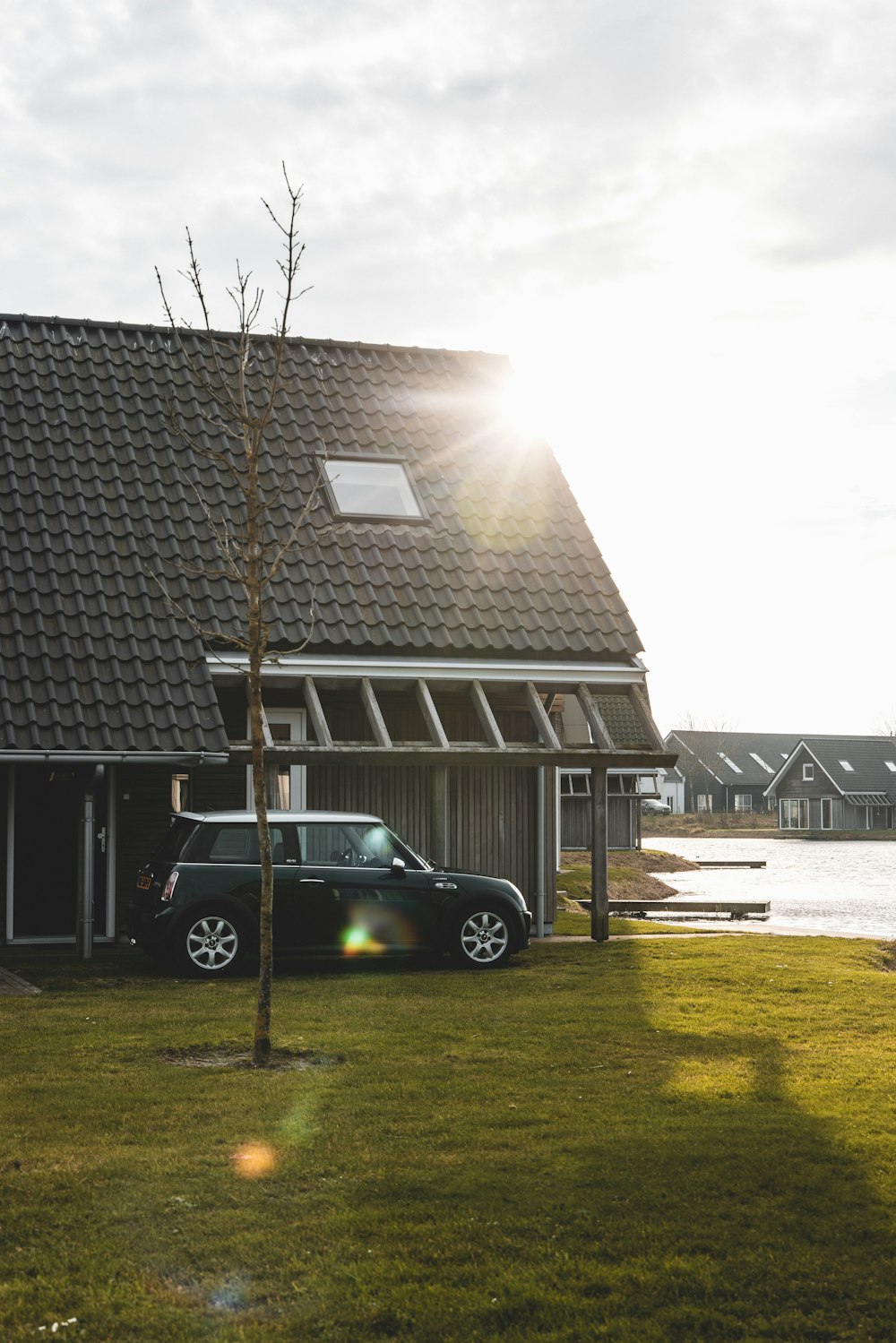 a car parked in front of a house