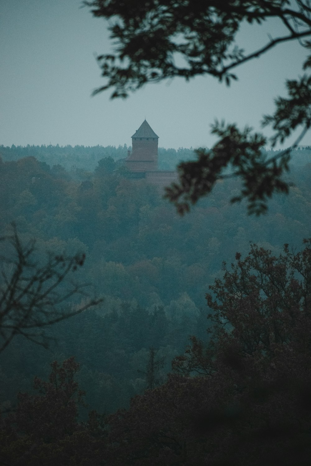 a stone structure in the distance