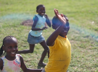 a group of children running