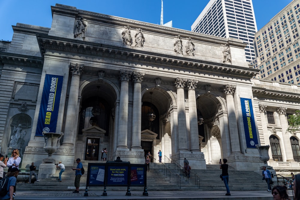 New York Public Library with columns and statues