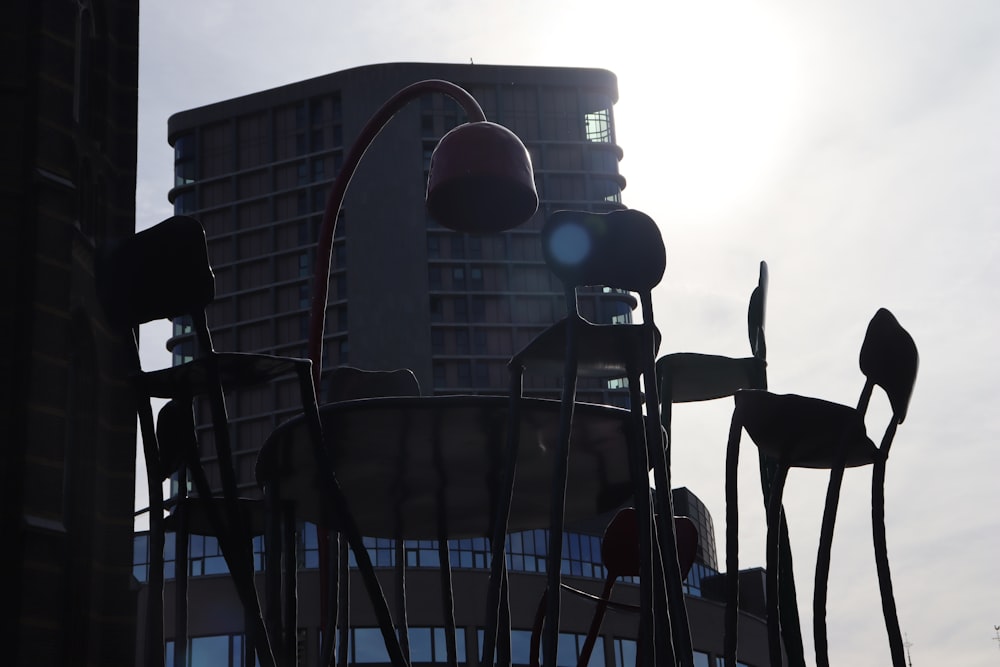 a skeleton in front of a building