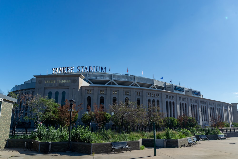 a large white building with a sign on it